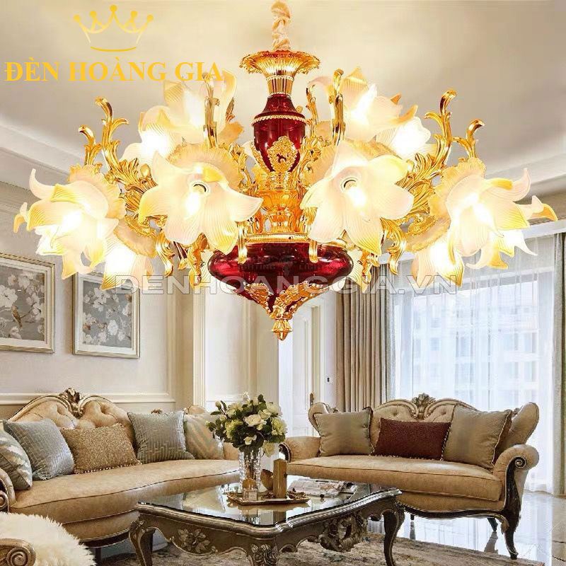 Đèn chùm rượu vang đỏ 15 tay Rolux-DCRVD-15