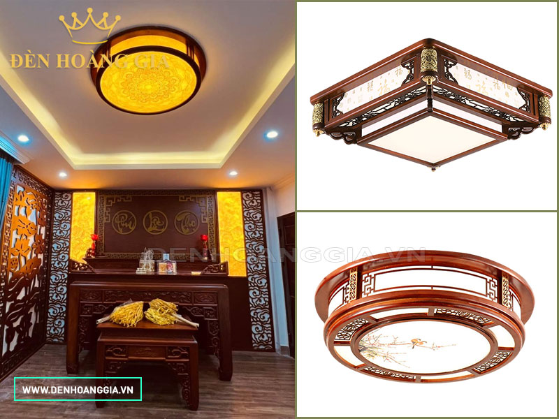 Đèn gỗ ốp trần trang trí phòng khách, phòng thờ sang trọng