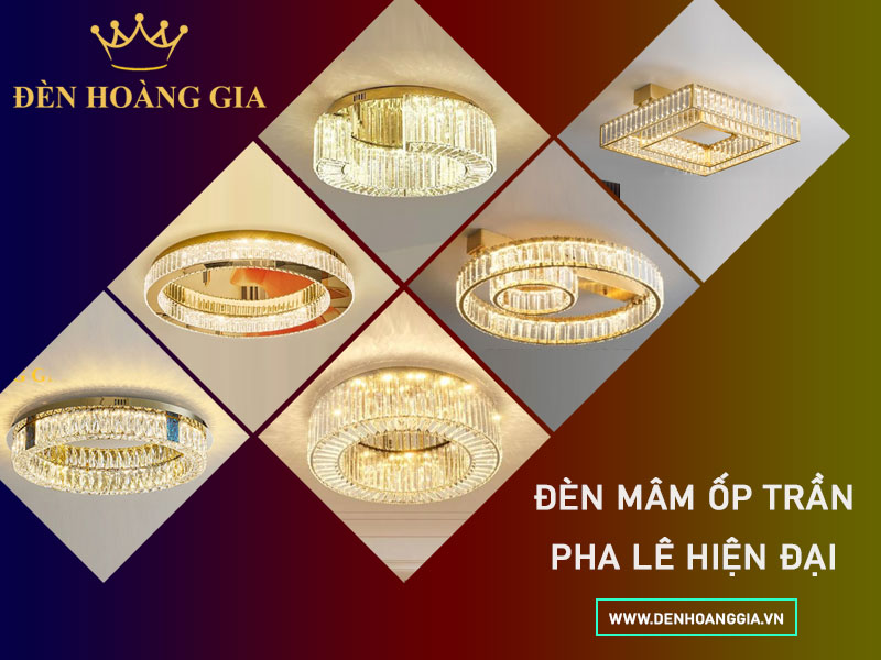 Đèn mâm ốp trần pha lê hiện đại