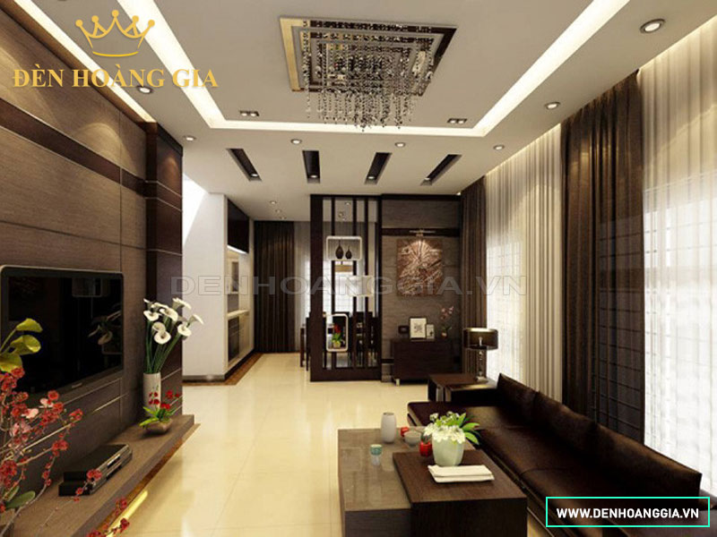 Không gian trở lên sang trọng khi lắp đèn mâm pha lê ốp trần