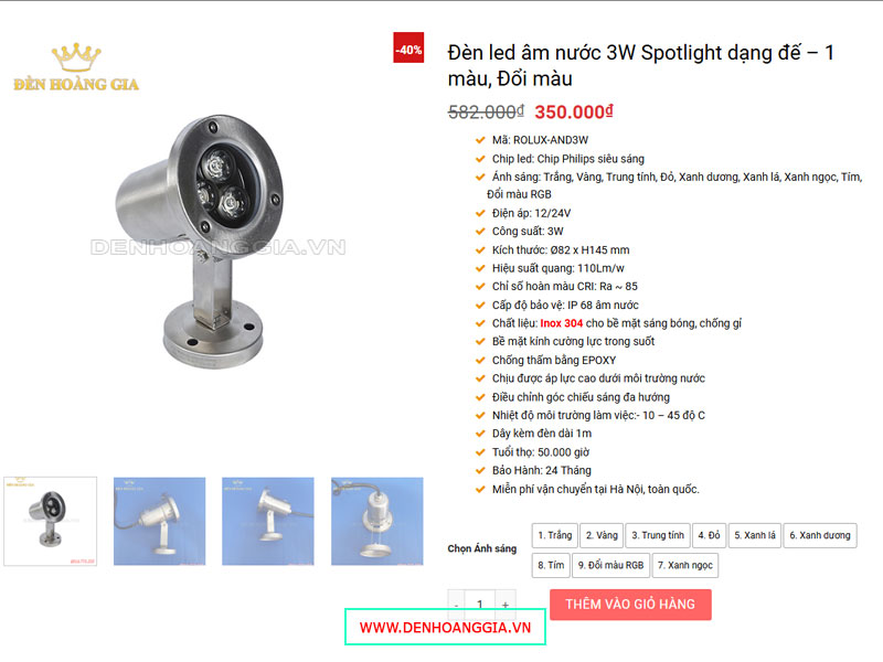 Đèn led âm nước giá rẻ trang trí sân vườn