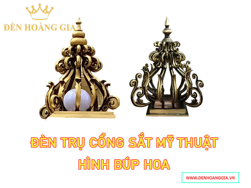 Đèn trụ cổng sắt mỹ thuật hình búp hoa