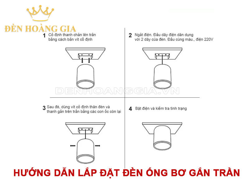 Hướng dẫn lắp đặt đèn ống bơ gắn trần