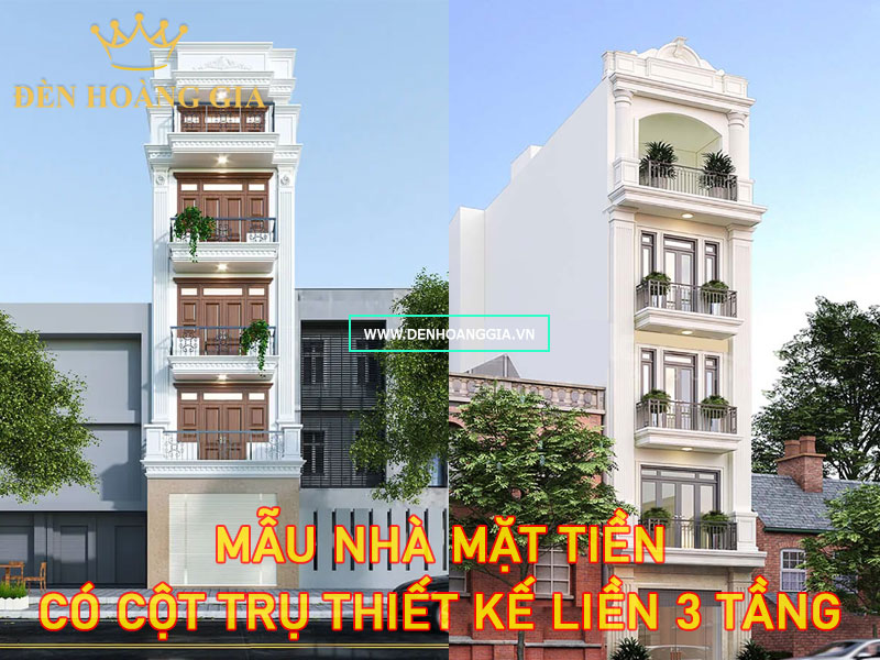 Nhà mặt tiền có cột trụ liền 3 tầng