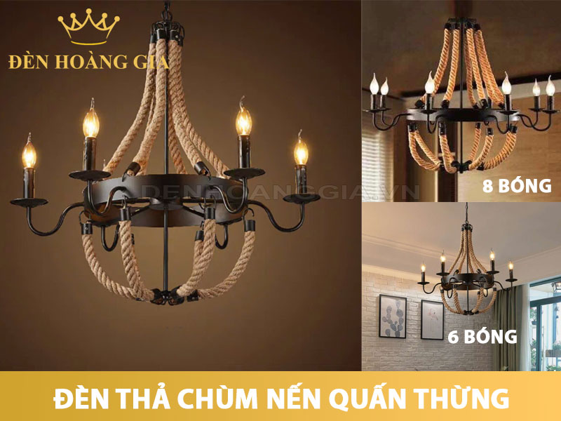 Đèn thả chùm nến quấn thừng