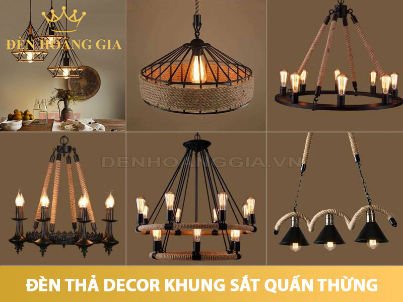 Đèn thả khung sắt quấn thừng