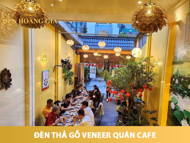 Đèn thả gỗ veneer quán cafe