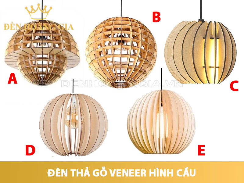 Đèn thả gỗ venner dạng địa cầu