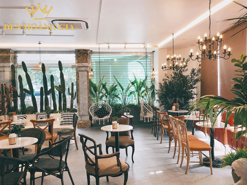 Quán cafe bố trí đèn chiếu sáng phù hợp