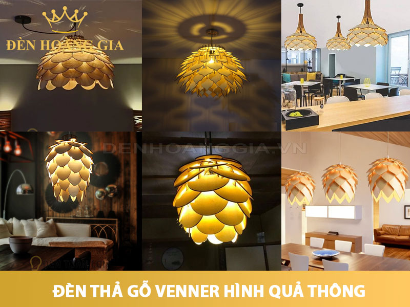 Đèn thả gỗ Venner dạng quả thông