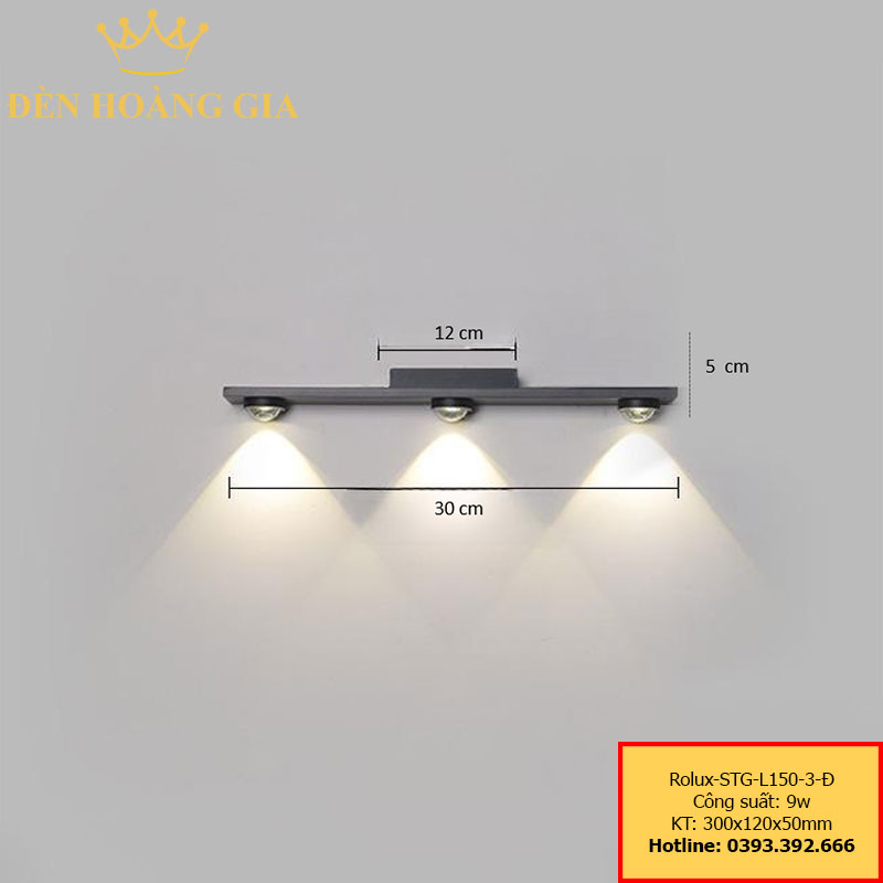Đèn led soi tranh - soi gương Rolux-STG-L150-3-Đ
