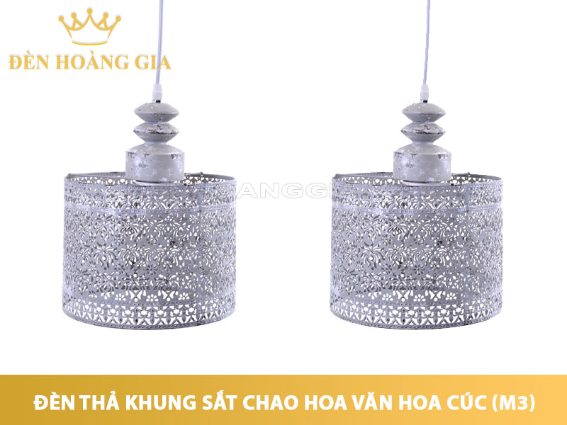 Đèn thả khung sắt chao hoa văn hình hoa cúc (M3)