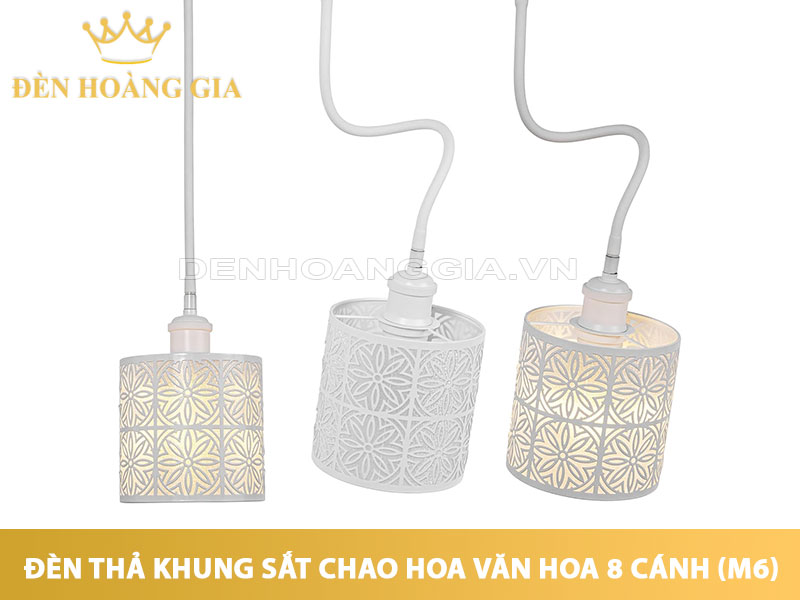 Đèn thả khung sắt chao hoa văn hình hoa 8 cánh (M6)