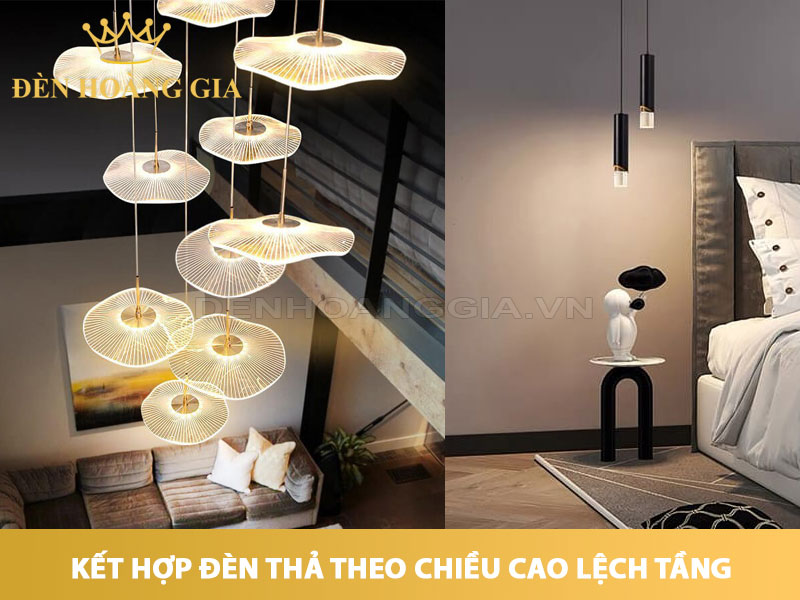 Kết hợp đèn thả theo chiều cao lệch tầng
