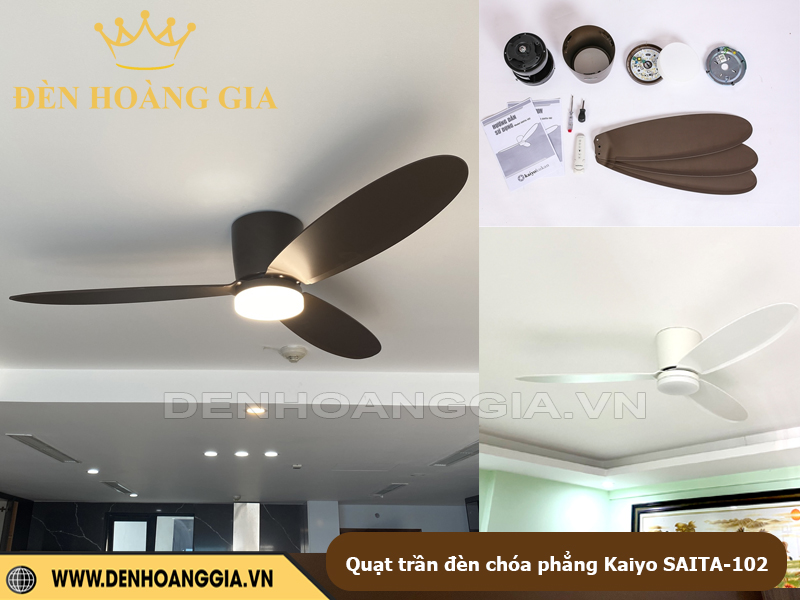 Quạt trần đèn chóa phẳng Kaiyo SAITA-102 3 cánh
