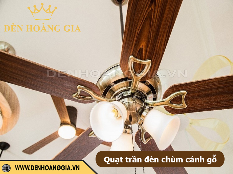 Quạt trần đèn chùm cánh gỗ