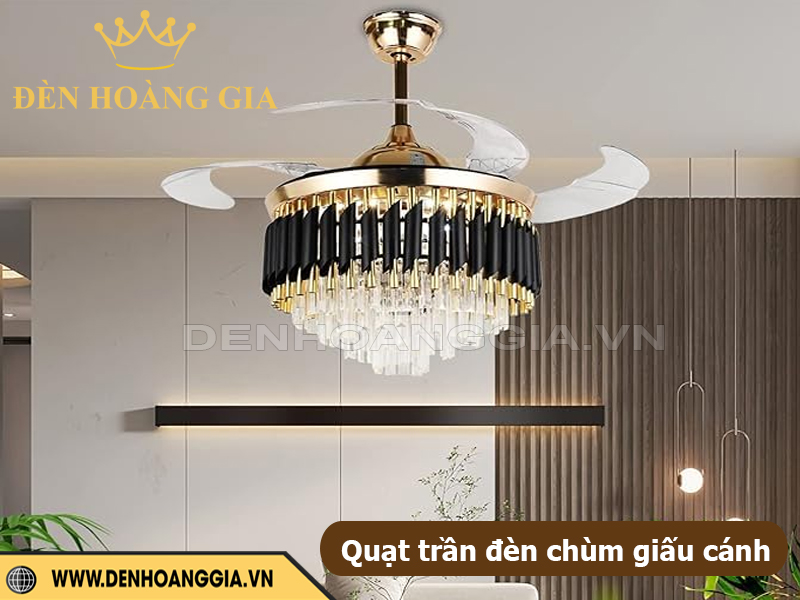 Quạt trần đen chùm pha lê lắp cho Studio