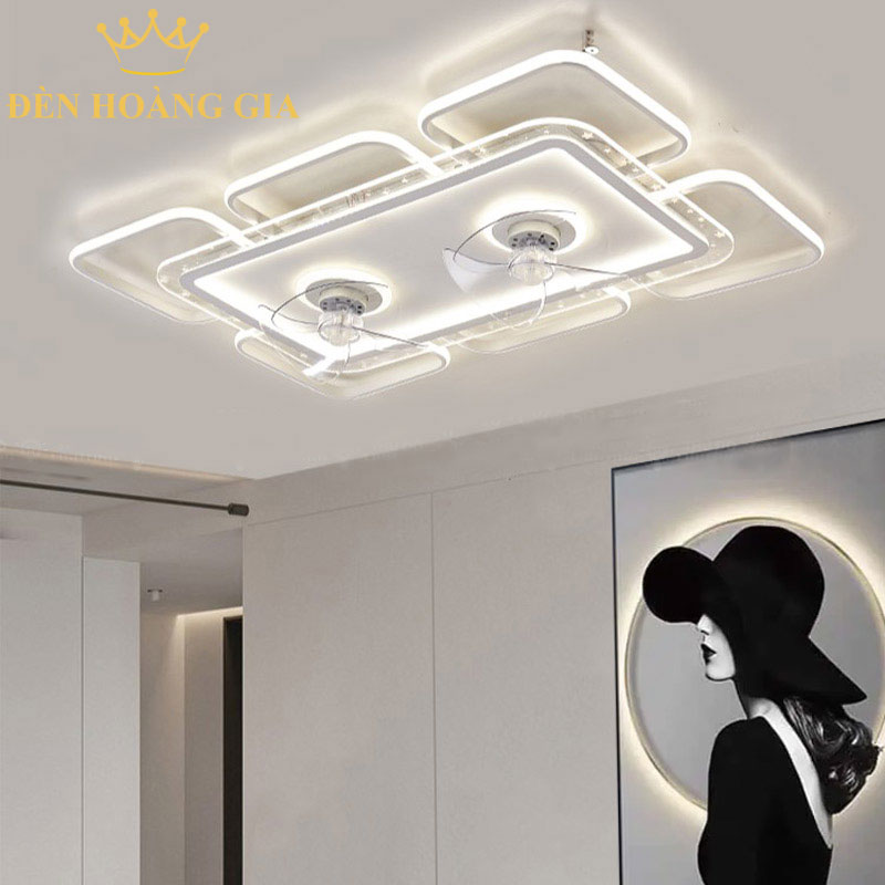 Quạt trần đèn trang trí chữ nhật Rolux-QTD-8835-CN