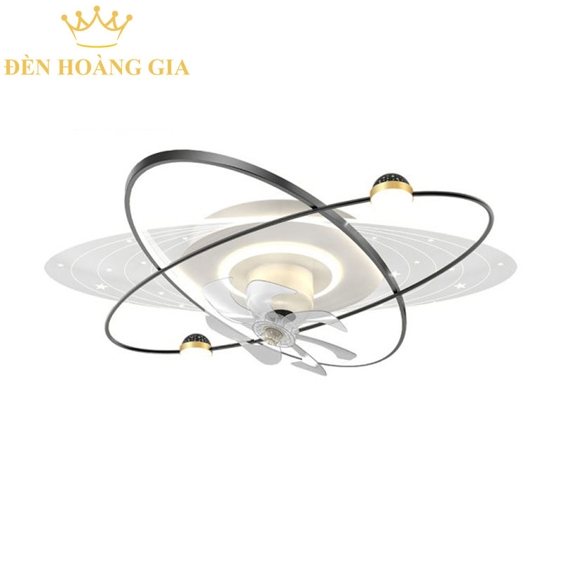 Quạt trần đèn trang trí dải ngân hà viền đen Rolux-QTD-6607-D