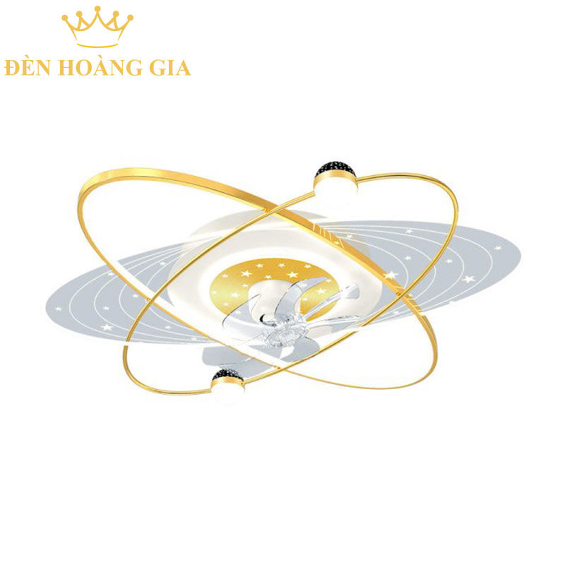 Quạt trần đèn trang trí dải ngân hà viền vàng Rolux-QTD-6607-V