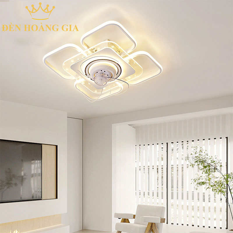 Quạt trần đèn trang trí hình vuông Rolux-QTD-8859-V