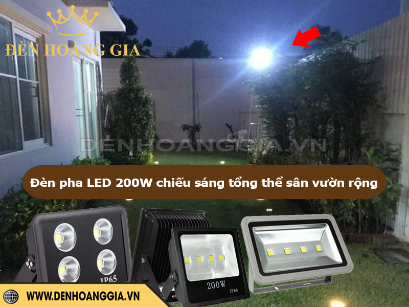 Đèn pha LED 200W chiếu sáng tổng thể sân vườn rộng