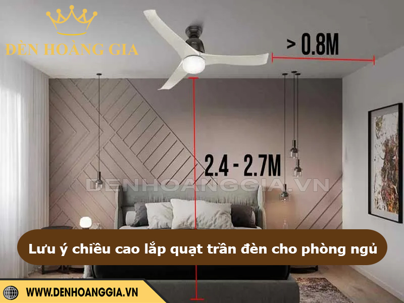 Chiều cao và khoảng cách lắp quạt trần đèn phòng ngủ