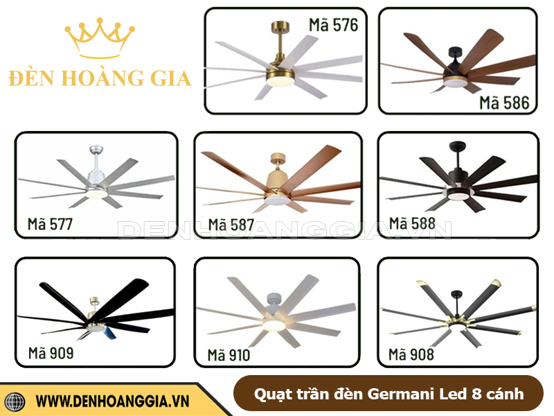 Quạt trần đèn Germani Led 8 cánh 