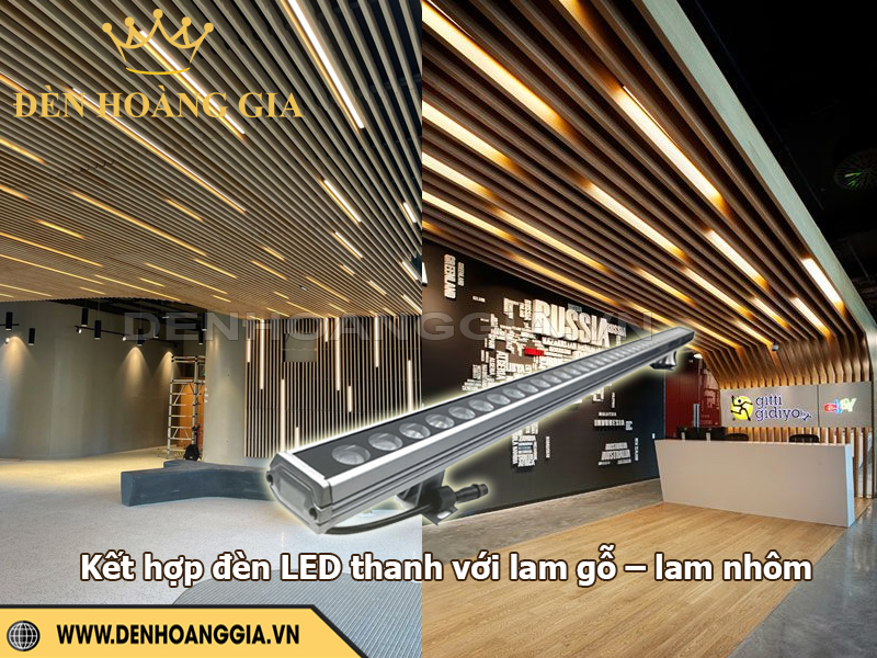 Kết hợp đèn LED thanh với lam gỗ – lam nhôm