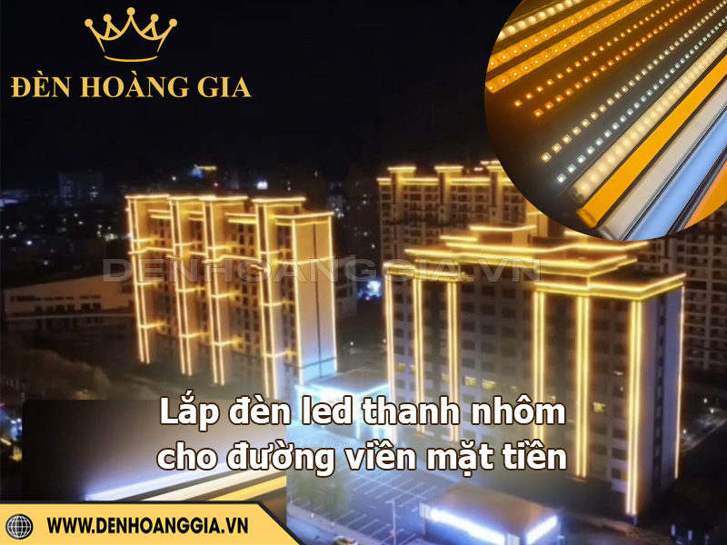 Lắp đèn led thanh nhôm cho mặt tiền tòa nhà