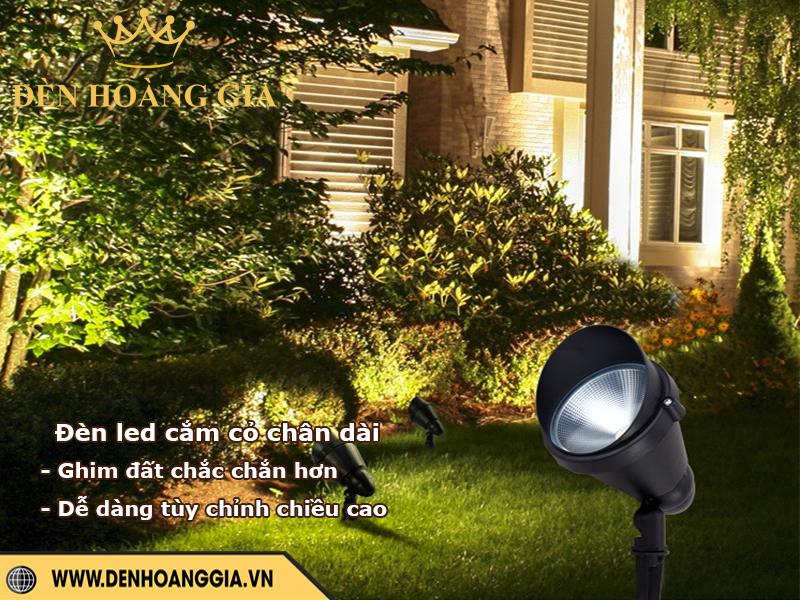 Đèn led cắm cỏ chân dài giúp ghim đất chắc chắn