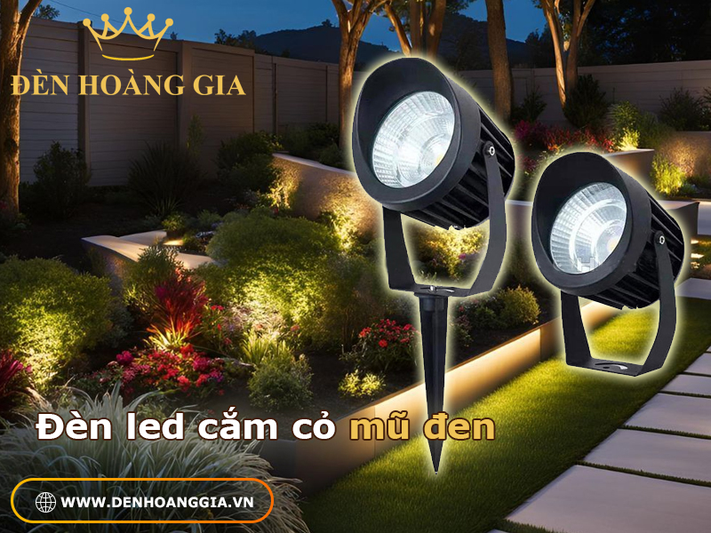 Đèn led cắm cỏ mũ đen