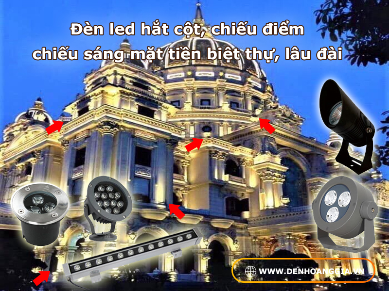 Lắp đèn hắt cột và chiếu điểm cho biệt thự và lâu đài