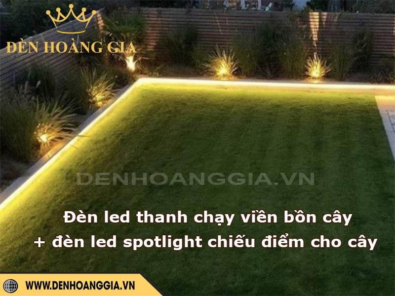 Giải pháp lắp đèn led thanh chiếu bồn cây và kết hợp đèn led spotlight tạo điểm nhấn cho cây