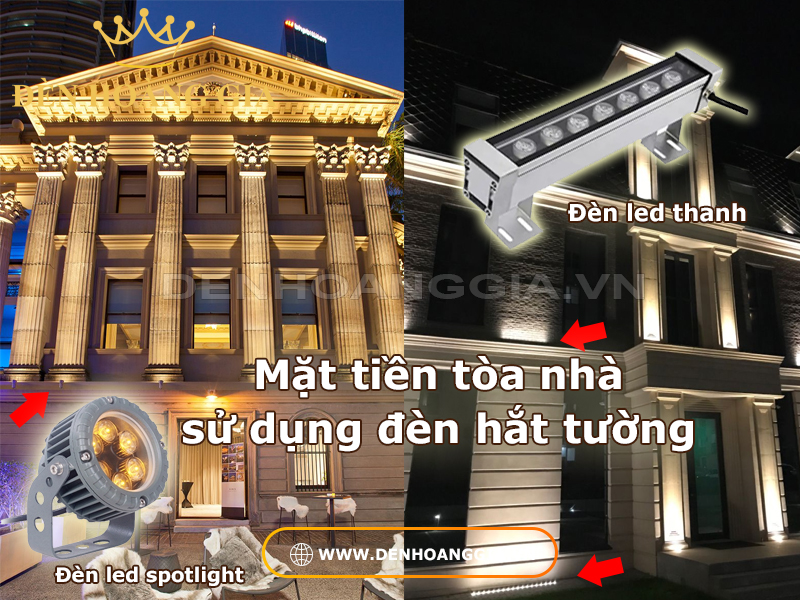 Mặt tiền sử dụng đèn led hắt tường để chiếu sáng