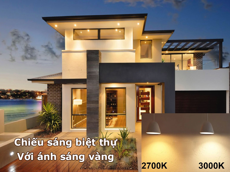 Ánh sáng vàng chiếu sáng biệt thự