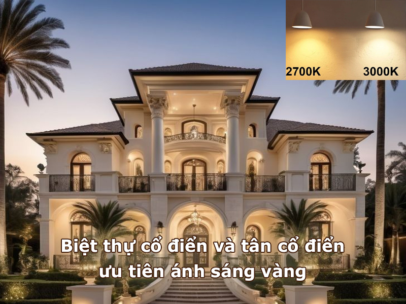 Chiếu sáng biệt thự cổ điển và tân cổ điển ưu tiên ánh sáng vàng
