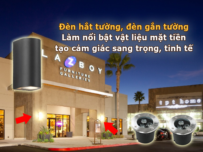 Đèn hắt tường gắn tường cho mặt tiền showroom