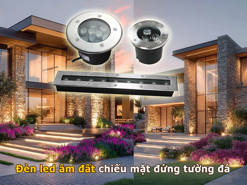 Đèn led âm đất chiếu mặt đứng tường đá