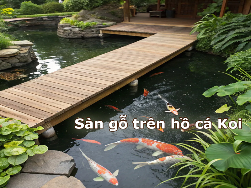 Sàn gỗ trên hồ cá Koi