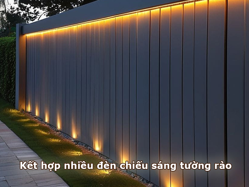 Kết hợp nhiều loại đèn chiếu sáng tường rào sân vườn