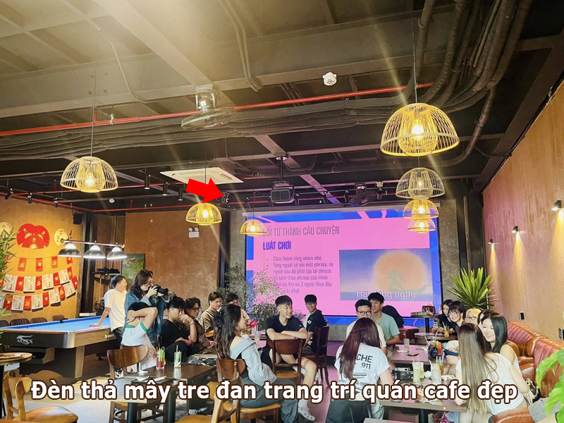 Đèn thả mây tre đan trang trí quán cafe đẹp